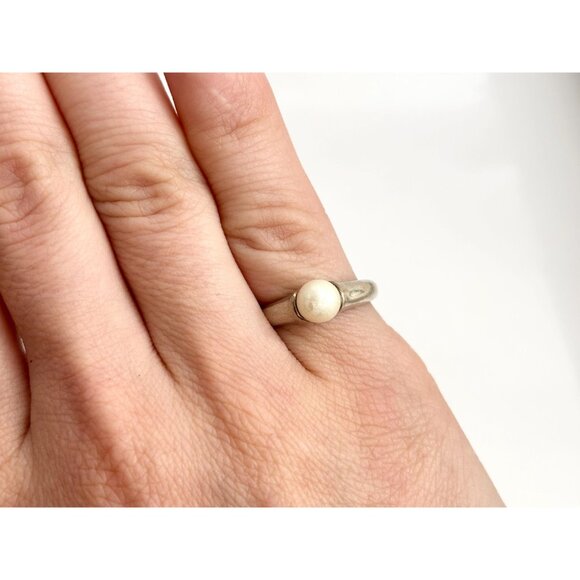 Cultured Pearl Modernist & Minimalist 925 Sterling Silver Vintage Ring - sz 6 - Picture 12 of 14